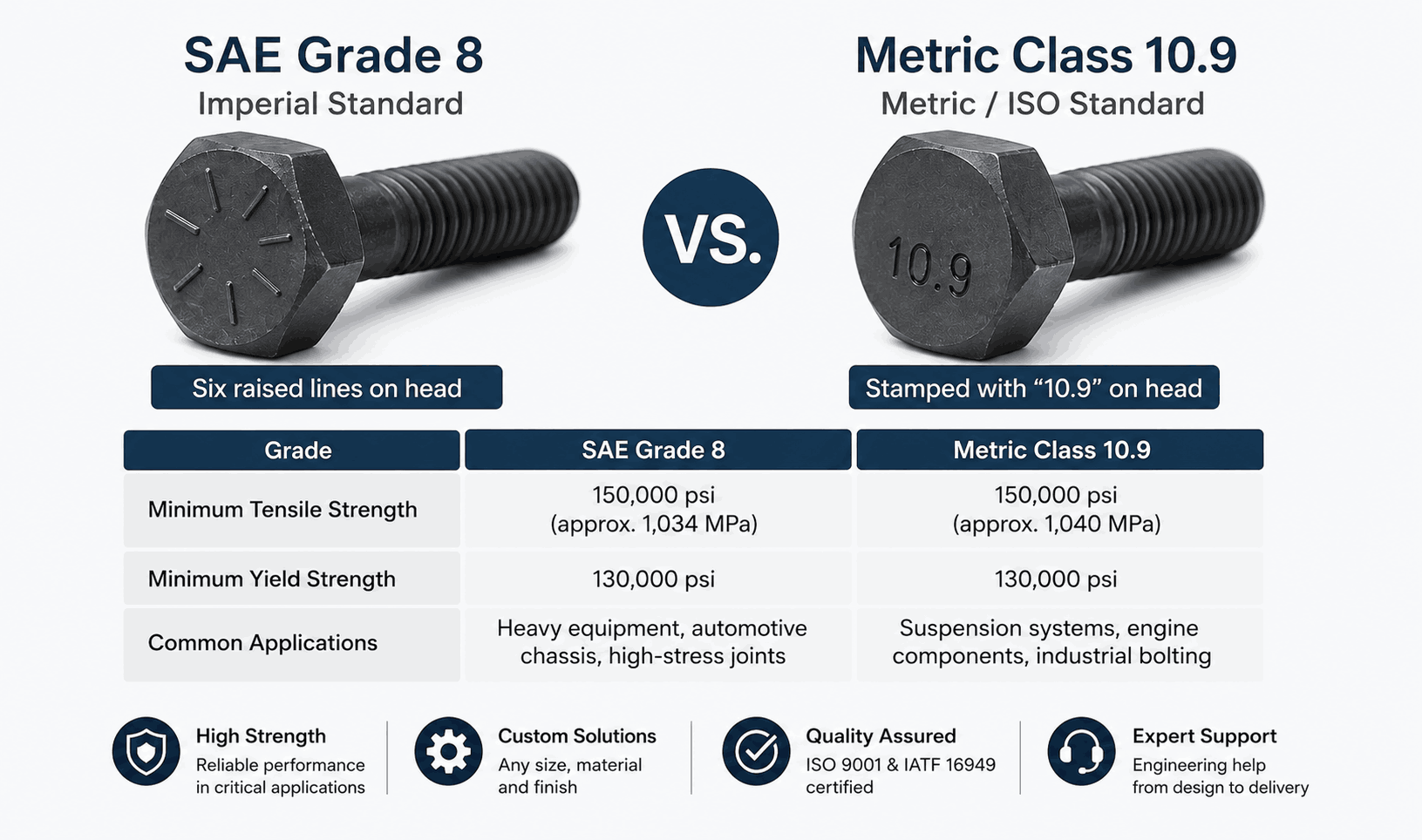 Grade 8 vs. 10.9 Fastener Strength Guide