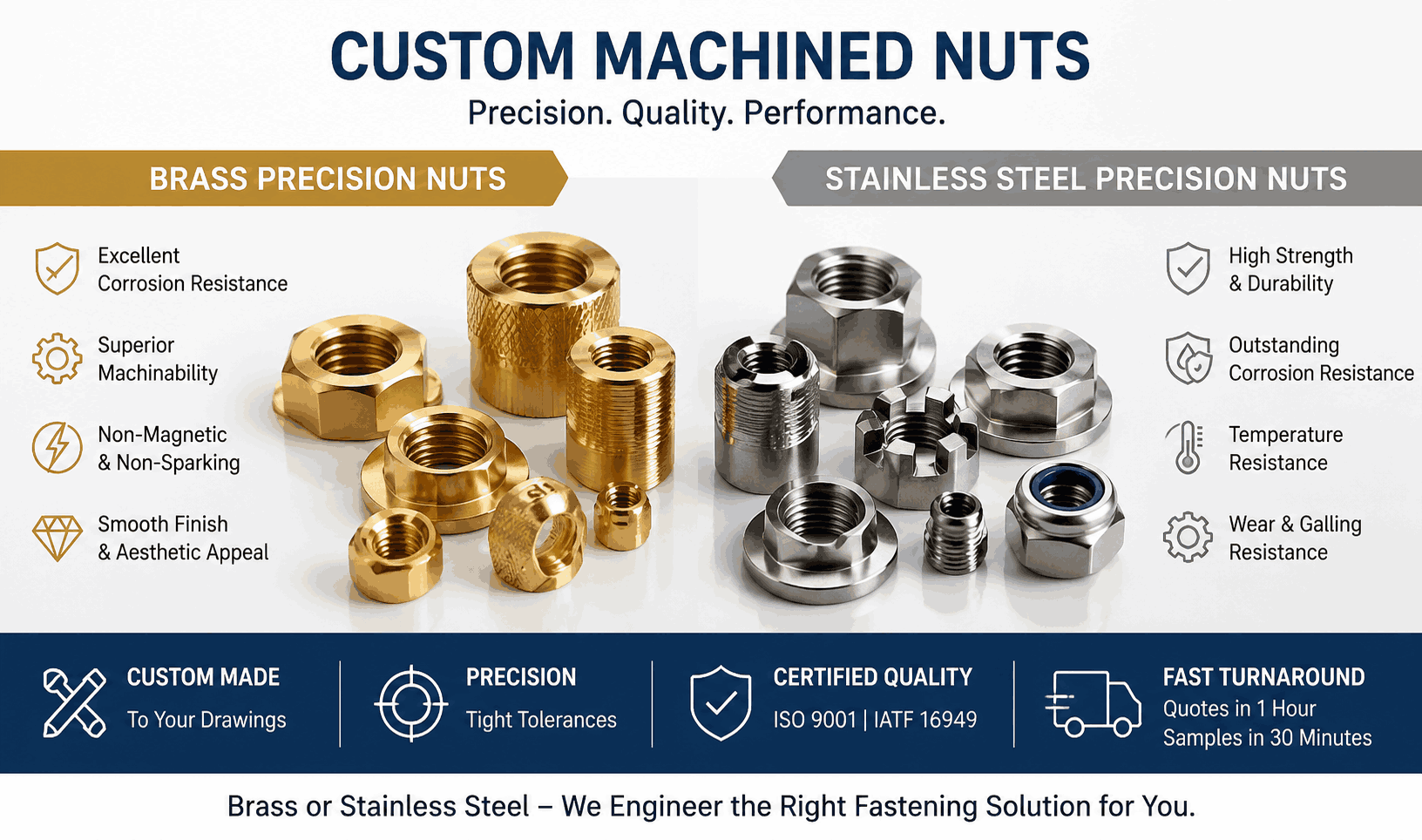 custom machined brasss tainless steel precision nuts